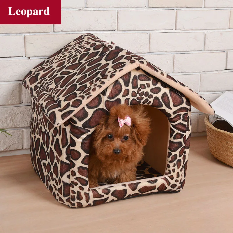 Leopard Модная кровать для собаки, кролика, дома для маленьких собак, теплый съемный чехол для щенка, чихуахуа, йоркширского мопса, домашние кровати для собак, товары для домашних животных - Цвет: Leopard