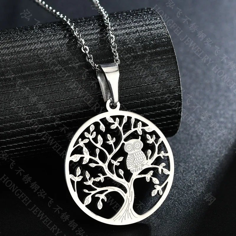 Золотой серебряный цвет нержавеющая сталь древо жизни сова ожерелье большой