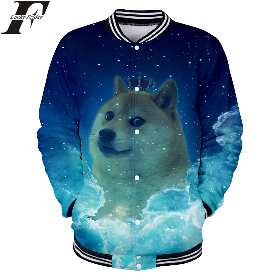 LUCKYFRIDAYF 2018 Doge Корона женская зимняя куртка-бомбер с 3D принтом для мужчин и женщин