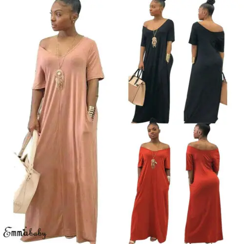 Стильное женское повседневное однотонное богемное Платье макси с рукавом до