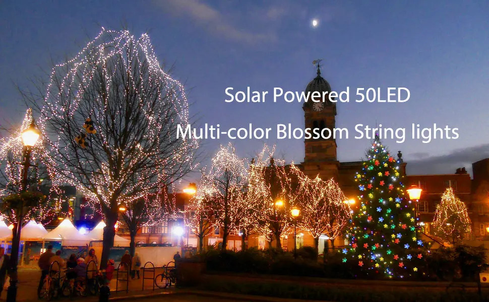 Солнечная струнная лампа 21ft 50 светодио дный LED Fairy Flower Blossom декоративный свет