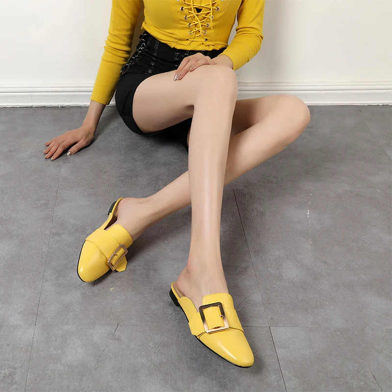 Женская мода пряжки для тапочек пояса из натуральной кожи женщин шлёпанцы