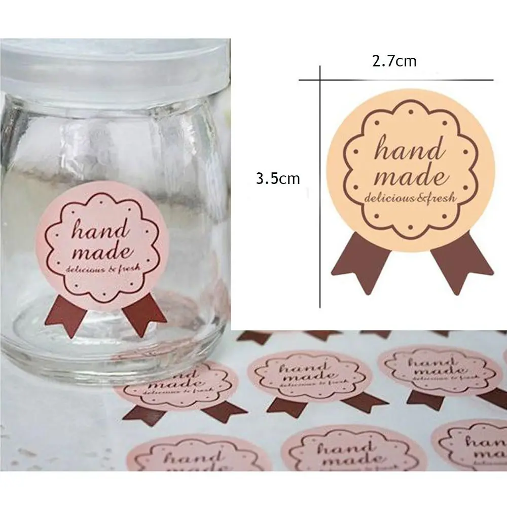 

5Pcs/lot "Hand Made" Kraft Paper Seal Stickers for Handmade Products DIY Bakery Package Label Adhesive Sticker