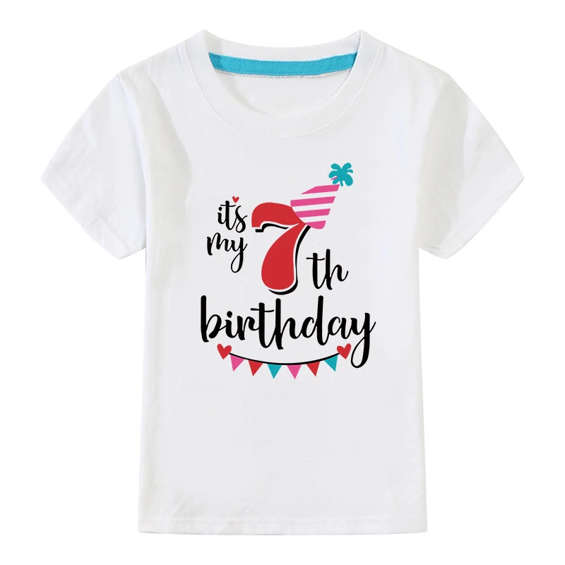 White-07 Birthday Tshirts Girl Short Sleeve Girls 3rd Kids Birthday Shirts O-Neck Fashion Children Tees Shirt For 2 3 4 5 6 7 8 9 10 Year - Цвет: White-07