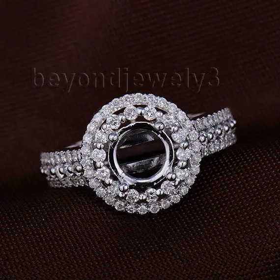 Винтажное помолвочное кольцо 18Kt белое золото натуральный бриллиант круглая 7 мм