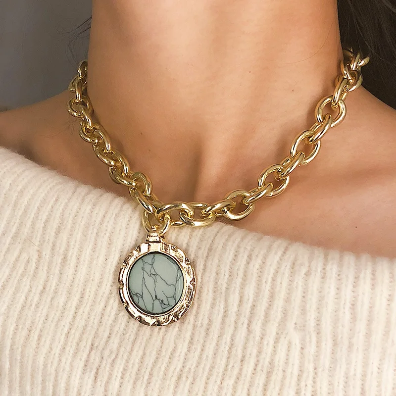 Винтажное круглое ожерелье с подвеской из мрамора в европейском стиле для женщин