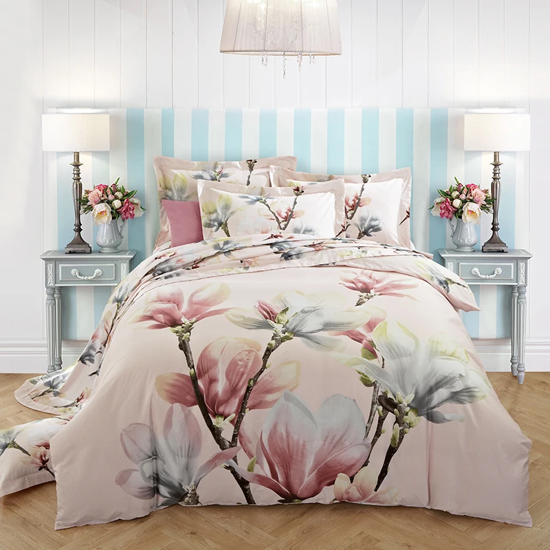 100% хлопок Мягкий Комплект постельного белья с цветочным принтом птицы печати