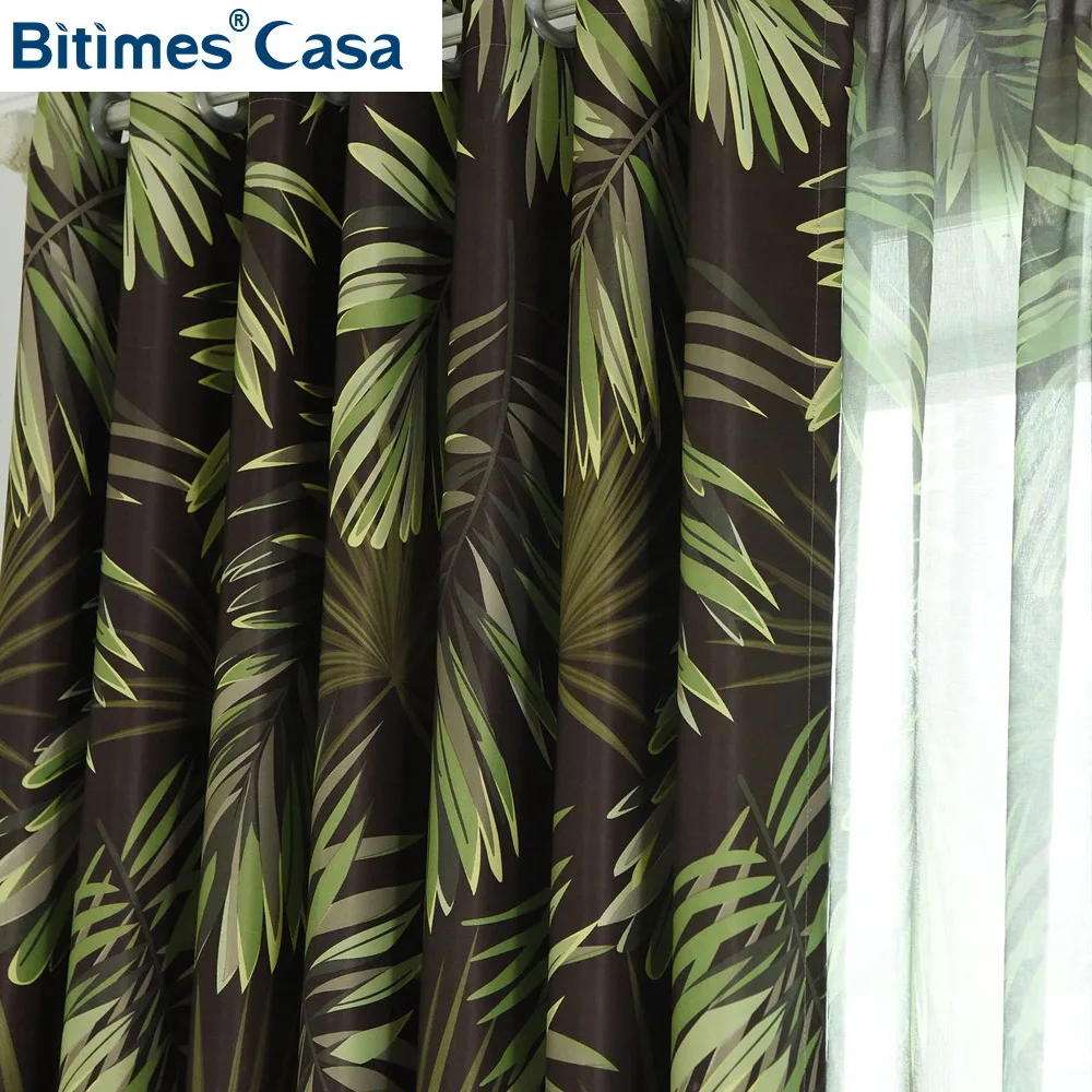 Tropical Plant Leaves Pattern Windows Blackout Curtain For Living Room Bedroom Interior Decoration High Shading Home | Дом и сад