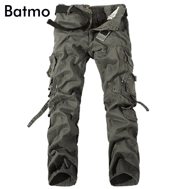 Batmo 2018 Новое поступление высокое качество хлопок много карманов серые брюки