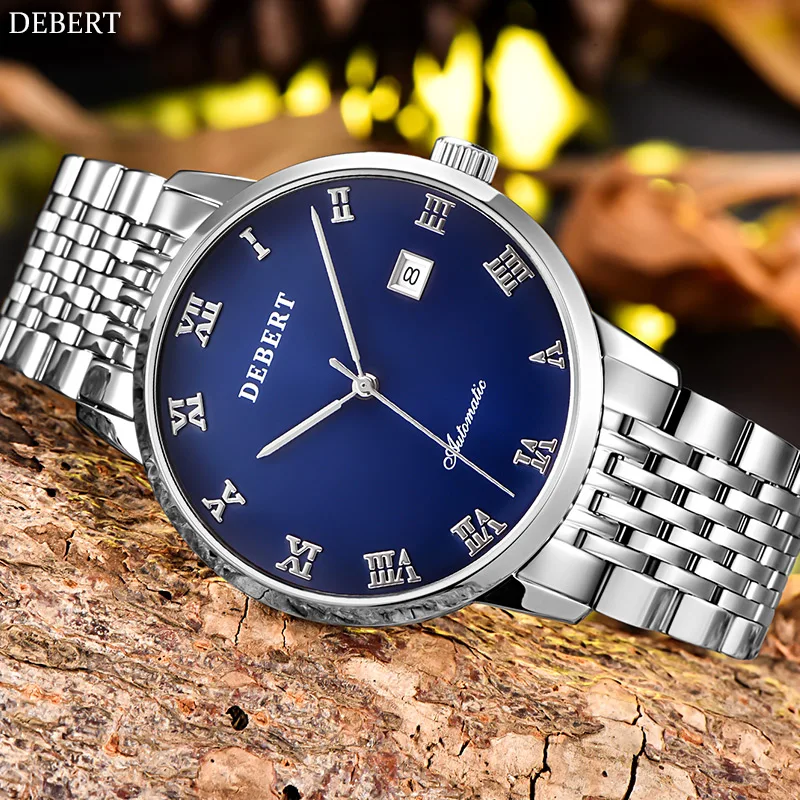 Часы наручные Debert Мужские механические роскошные брендовые полностью стальные с