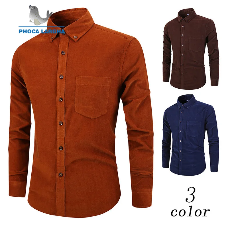 2019 вельветовый с длинным рукавом рубашка мужская повседневная приталенная