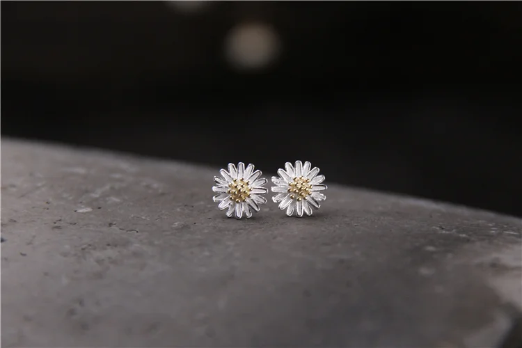 JINSE S925 серьги из чистого серебра модная Маргаритка, серьги гвоздики в виде цветка для Для женщин подарок гипоаллергенные ювелирные изделия 8 мм