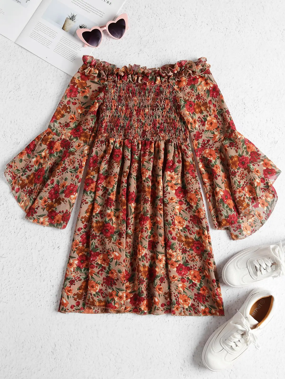 ZAFUL пляжное летнее платье с цветочным принтом шифоновые платья оборками Женские