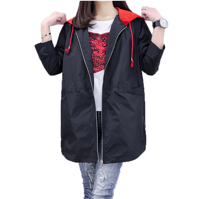 Женская верхняя одежда на весну и осень новинка 2019 куртка с капюшоном длинным