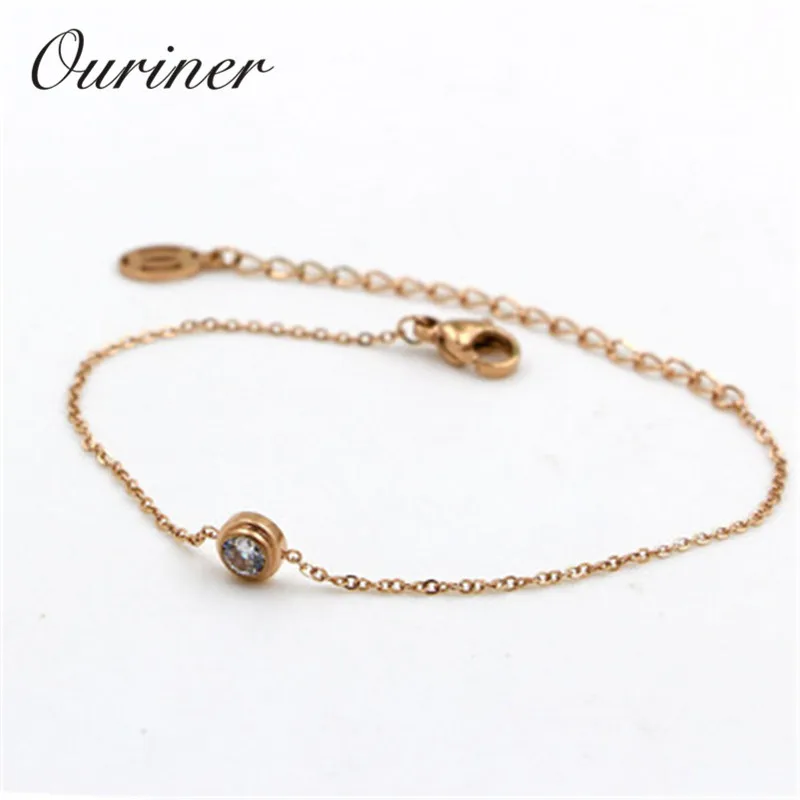 Одиночные украшения тонкий веревка шнур браслет один кристалл из розового