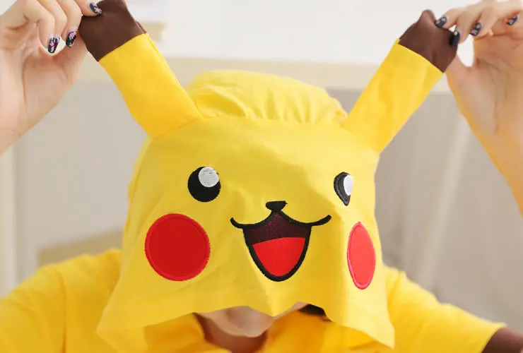 Хлопок для женщин и мужчин взрослых мультфильм Пикачу Летний комбинезон сна Cos