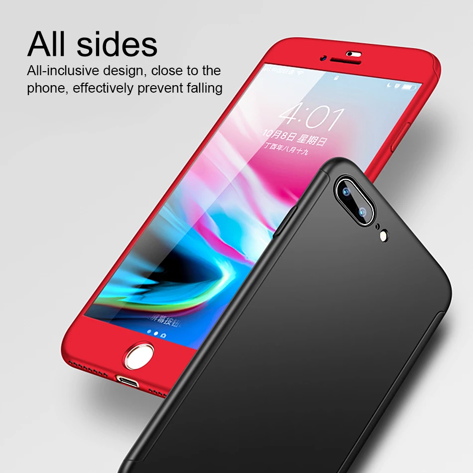 OLAF 360 Degree Full Body Hard Cover Case For iPhone X 7 8 Plus Hybrid Shockproof 6 6S With Tempered Glass |