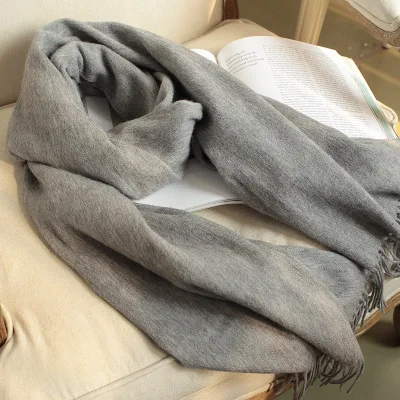 Dark Gray Теплый зимний шарф из чистой шерсти, Женский однотонный плотный шарф из кашемира пашмины, Женская шаль макси, длинный шарф, палантины - Цвет: Dark Gray