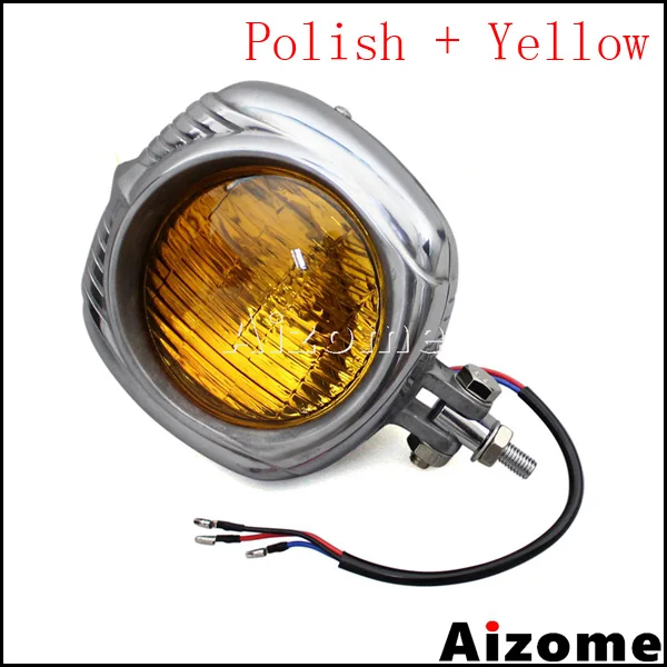 Silver Yellow Мотоцикл Старая школа Ретро налобный фонарь электролиния фара для Harley Sportster Dyna Touring Luz Bobber винтажная фара - Цвет: Silver Yellow