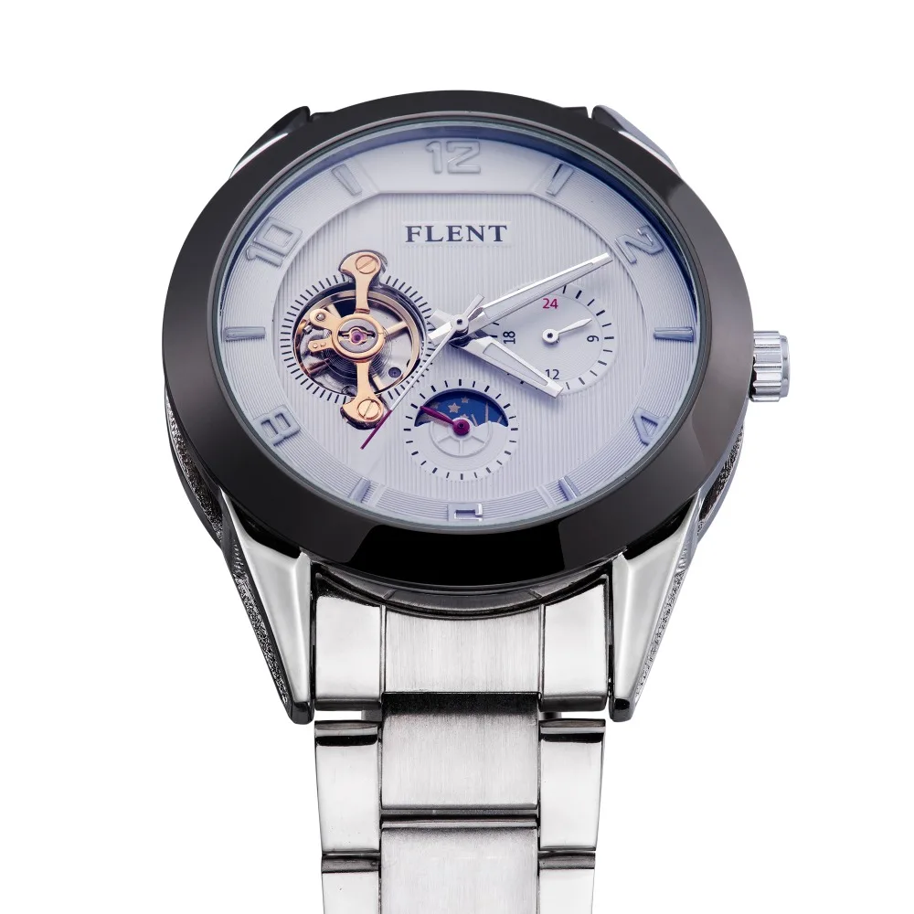 Мужские механические часы Moon Phase из нержавеющей стали автоматические деловые с