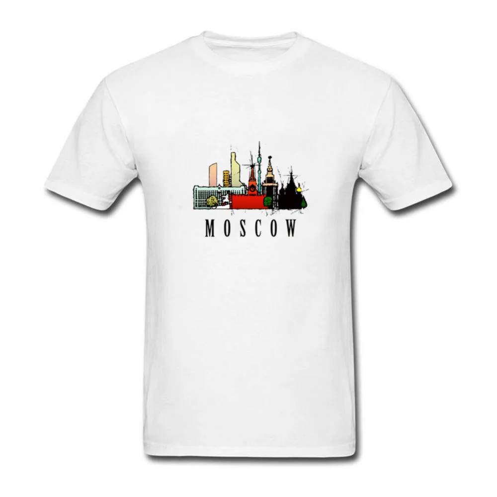 Russia Moscow city Red Square watercolor drawing no glue print tshirt men 2018 summer new white casual homme cool t shirt | Мужская
