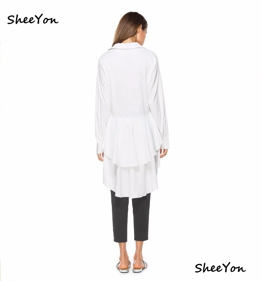SheeYon ladies spring new white long sleeved Asymmetrical swallow ruffles casual Shirts women 852354 |