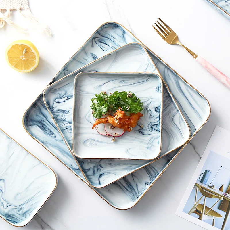 

Marbling Square ceramic plate home tableware steak plate fruit tray plate and dish dinnerware dessert breakfast cake plate