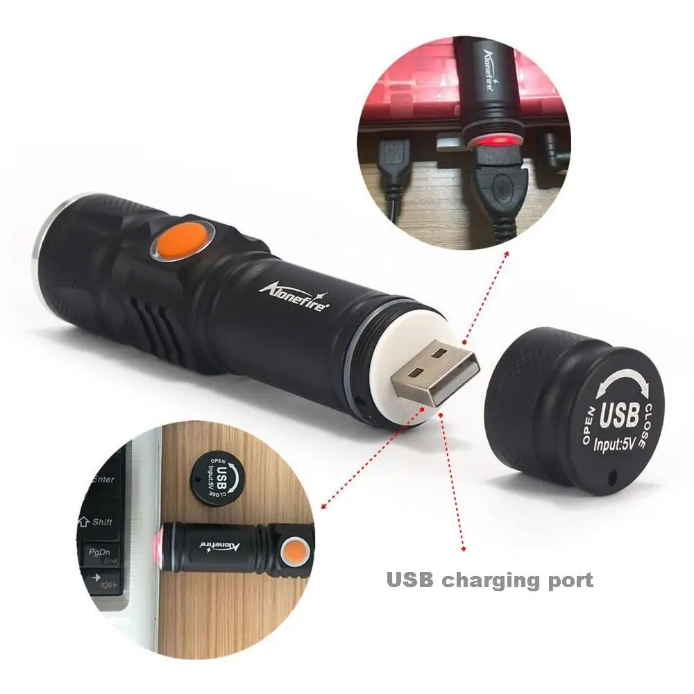 AloneFire UA100 T6 светодиодный фонарик карманный usb Перезаряжаемые факел Водонепроницаемый Регулируемый туристический фонарь светодиодный вспышка света