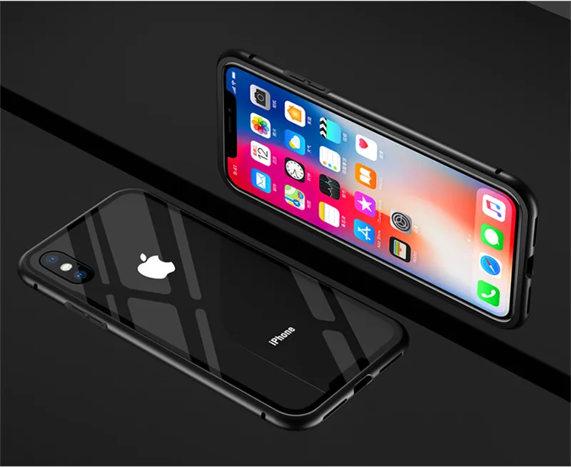 Магнитный адсорбционный чехол для IPhone X прозрачное закаленное стекло +