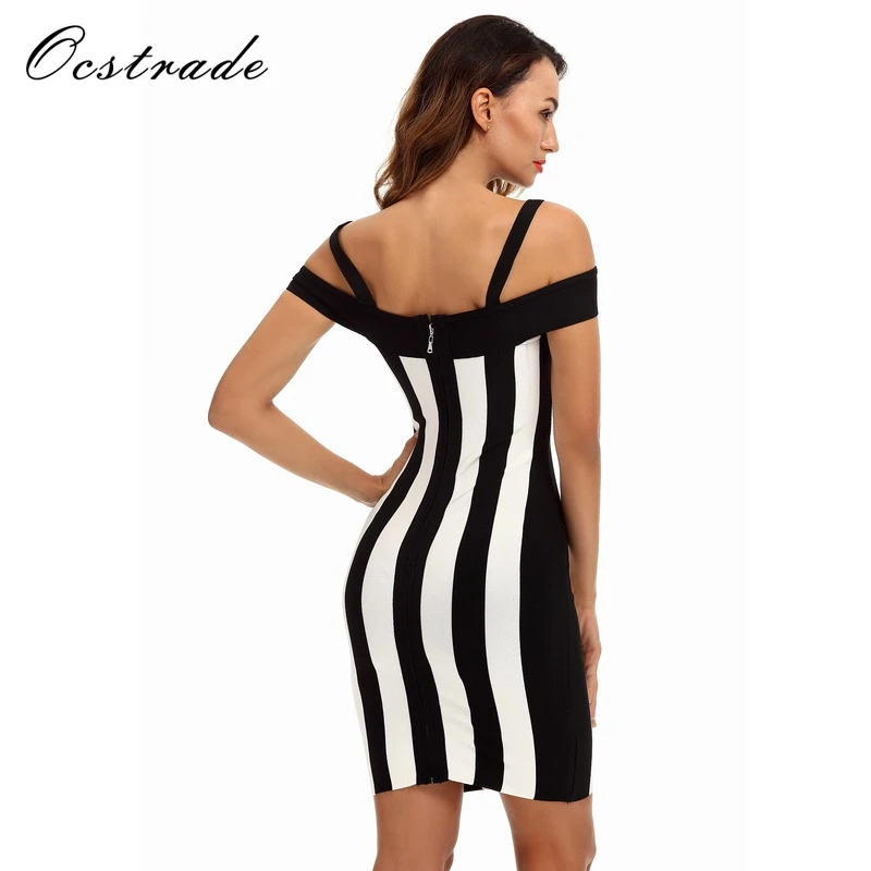 Ocstrade Новое поступление 2017 черно белое платье для женщин Полосатый Сексуальный