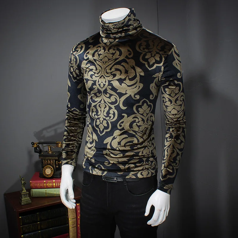 

Poleras Hombre Autumn New Thick Men t-shirt Plus Size Fashion Turtleneck T Shirt Men Long Sleeve Slim Fit Tee Shirt Homme 5xl-m