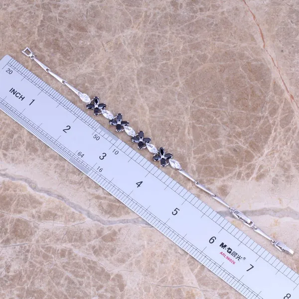 Черный кубический цирконий Белый CZ посеребренный звено цепи браслет 6 7 5 дюйма