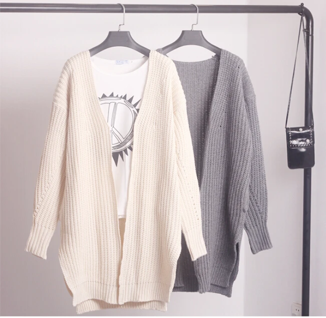 Зима Осень 2015 мода женщины белый тонкий вязаный свитер Теплый верхняя одежда с