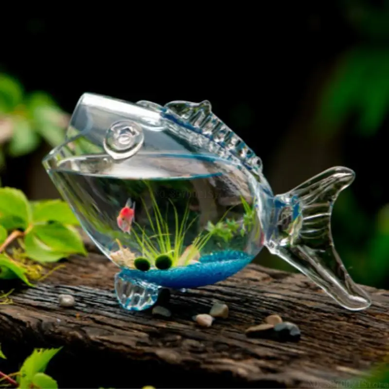 Креативный стеклянный аквариум в форме рыбки толстый полупрозрачный