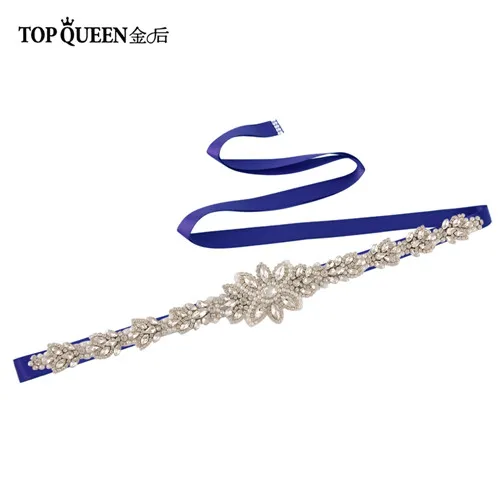 TOPQUEEN S410 стразы, свадебный пояс, пояс с серебряными бриллиантами и кристаллами для свадебного платья, свадебное украшение - Цвет: Royal blue