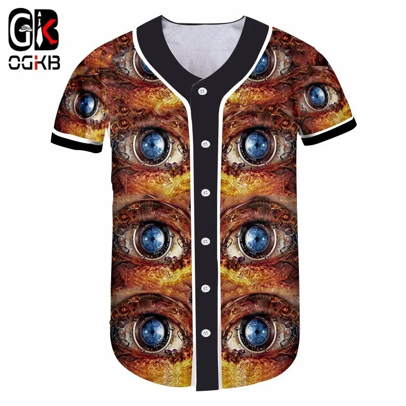OGKB летняя крутая футболка с пуговицами для мужчин/женщин Забавный принт