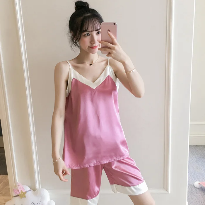 Женская шелковая ночная рубашка без рукавов Атласный топ на бретельках