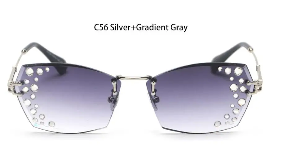 C56 silver gray Прямоугольные солнцезащитные очки без оправы, модный бренд, женские Стразы, градиентные солнцезащитные очки, серые, розовые, роскошные фиолетовые очки - Цвет линз: C56 silver gray