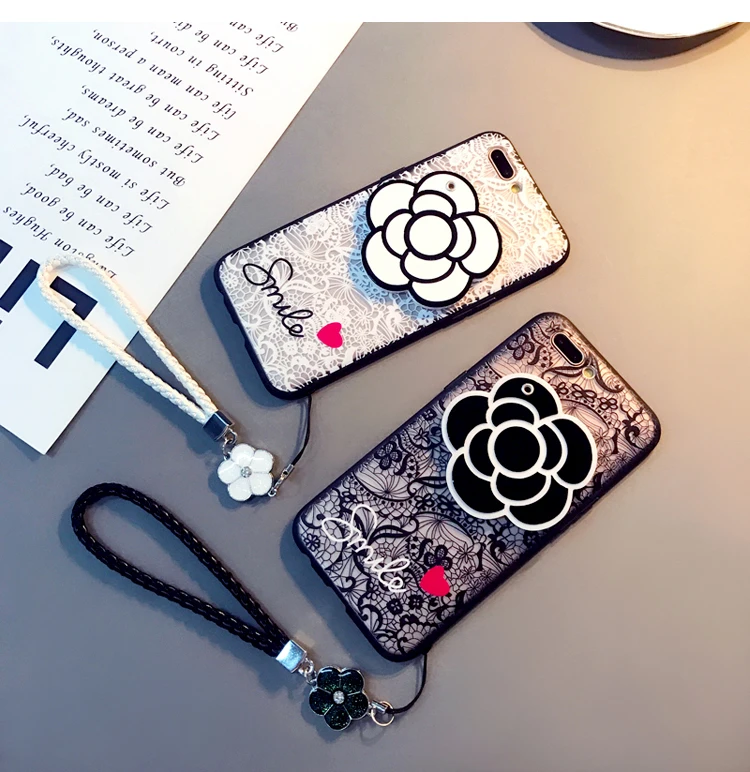 3D Camellia зеркальный кружевной цветок с цветком кулон ремешок чехол для iPhone 11 Pro Max XS Max XR X 8 7 6 6S Plus 5 5S SE