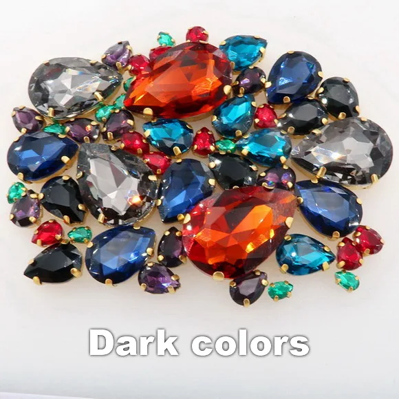 A28 Dark colors Серьги в форме капли воды, 7 размеров микс 50 шт./пакет золото коготь настройки хрусталя пришить стразы бусины торжественное платье, обуви, сумок и diy кружевной отделкой - Цвет: A28 Dark colors