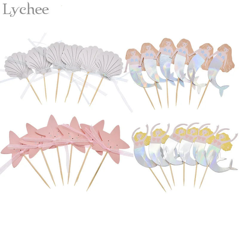 Личи 24 шт./лот Лазерная Русалка океан кекс топперы свадьба ребенок день рождения