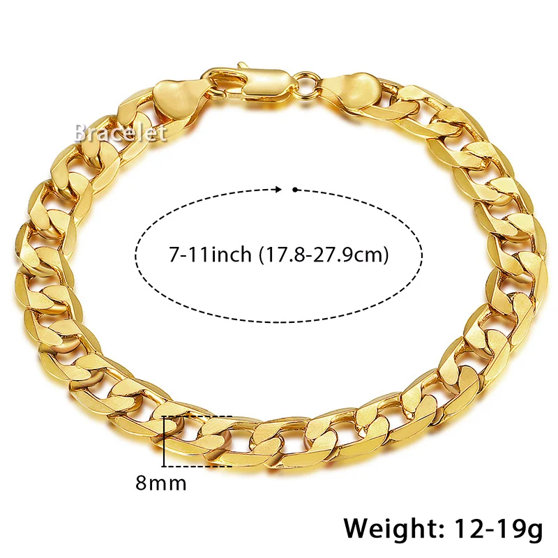 Женские мужские браслеты золотой браслет-цепочка с кубинскими звеньями для