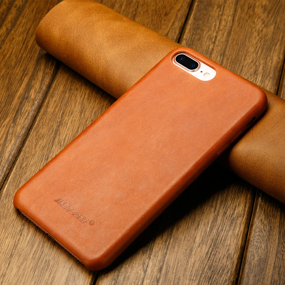 Genuine Leather Phone Case for iPhone 7 8 X Cover Jisoncase Slim Hard Back plus 5.5 |