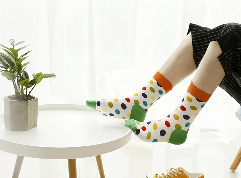 6 пар Для женщин Для мужчин носок Повседневное узором в горошек Happy Sock Excellrnt качество хлопок с оборками Лидер продаж Гольфы Meias