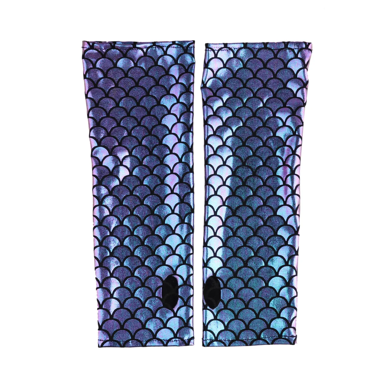Adult Mermaid Arm Sleeves Gloves Fish Scale Pattern Printed Fingerless Long Gloves Arm Sleeves Halloween Costume Accessory