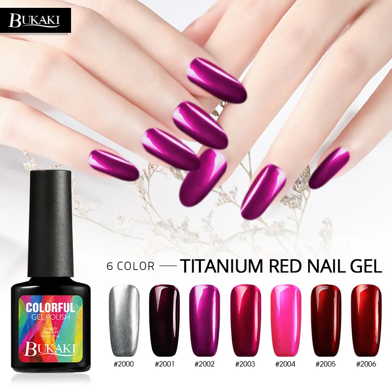 BUKAKI блеск Титан красный лак для ногтей Nail Art УФ гель Лаки металлик зеркальный