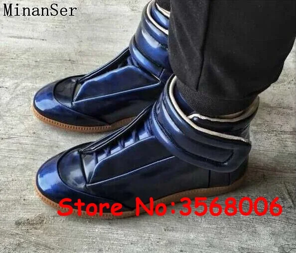 Patent Leather Red Gold Silver Blue Mans Outdoor Sneakers zapatillas hombre Lace Up Brand Style Male Flats Shoes Leisure Boots | Обувь