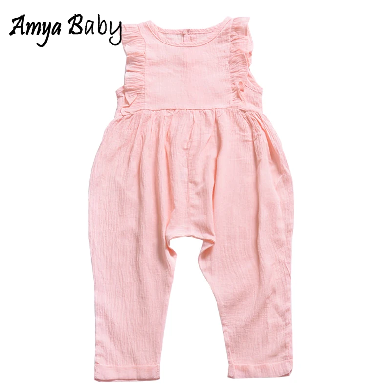 AmyaBaby/Летний комбинезон для маленьких девочек однотонная одежда малышей унисекс