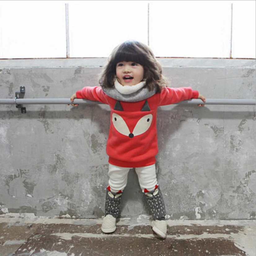

New Autumn Winter Baby Girls Suit Female Baby Velvet Sweater Kids Girls Winter Clothes Girls Fox Not Down Velvet Thickening 2Pcs