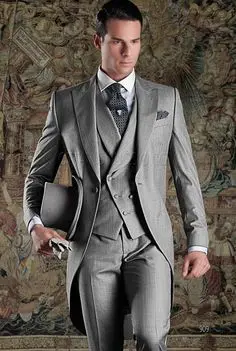 

Latest Coat Pant Designs Italian Grey Tailcoat Prom Men Suit Slim Fit 3 Piece Tuxedo Custom Suits Groom Blazer Terno Masculino V